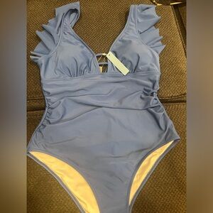 Women's One Piece Swimsuit Ruffle Plunging V Neck Tummy Control Bathing Suits